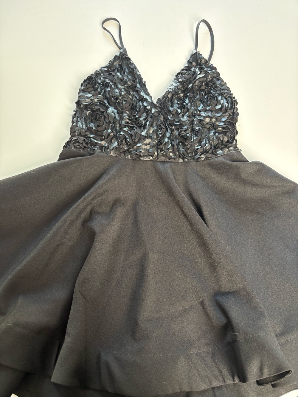 Chelsea Black 3D Rosette Mini Dress L